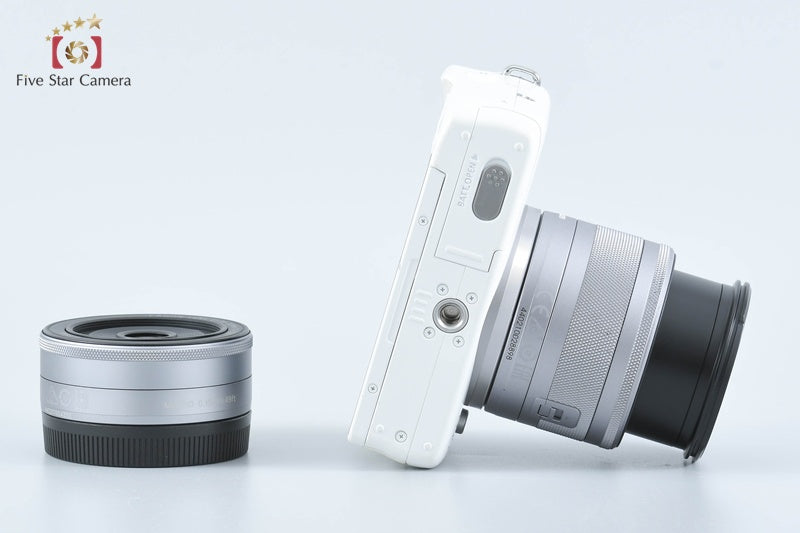 Canon EOS M10 White 18.0MP Digital Mirrorless Camera 15-45 22 Lenses [Very Good]