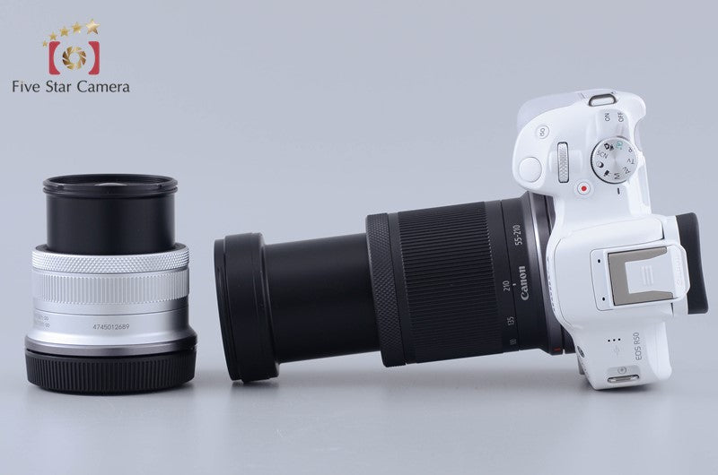 "Shutter count 10" Canon EOS R50 White 24.2 MP 18-45 55-210 Lenses [Near Mint]
