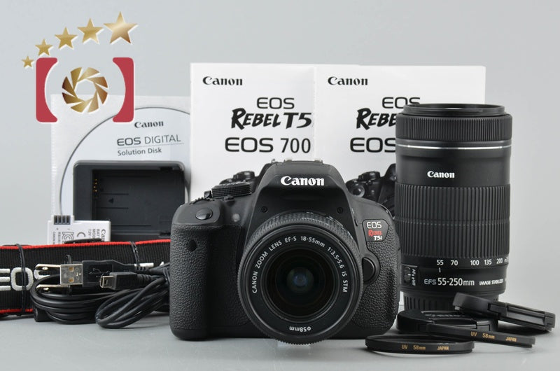 Canon EOS Rebal T5i / Kiss X7i / 700D 18.0 MP 18-55 55-250 Lenses [Very Good]