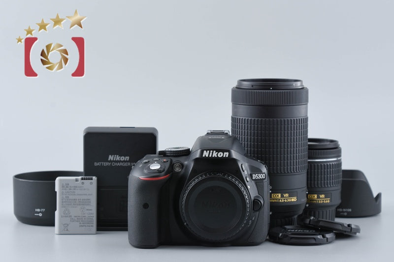 "Count 3,844" Nikon D5300 Black 24.2 MP DSLR Camera 18-55 70-300 Lenses