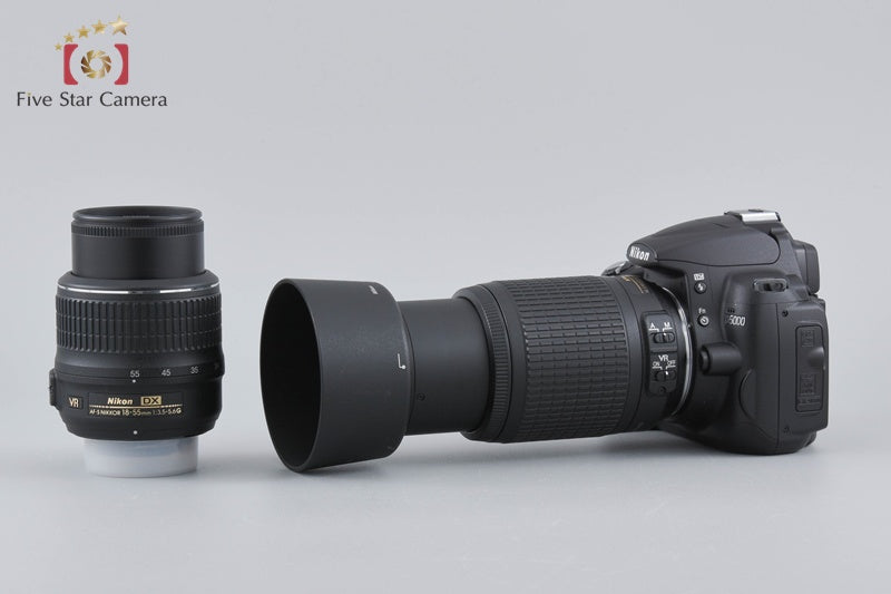 "Count 3,874" Nikon D5000 12.3 MP DSLR Camera 18-55 55-200 VR Lenses
