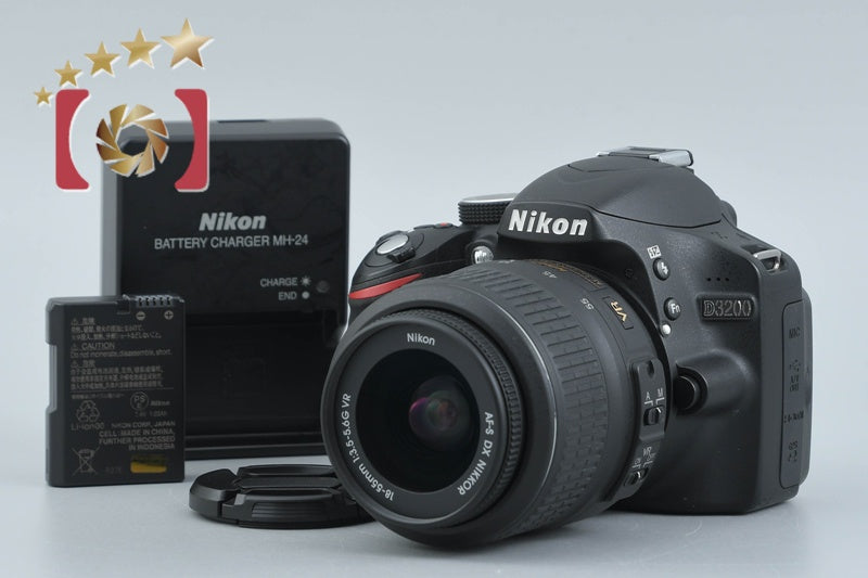 "Count 2,994" Nikon D3200 24.2 MP DSLR Black AF-S DX NIKKOR 18-55 VR Lens