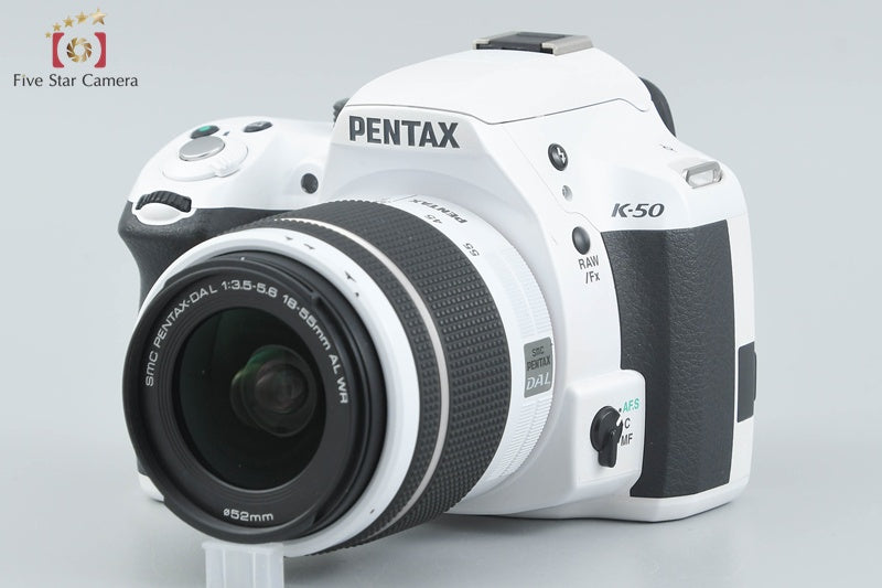 Pentax K-50 White 16.3 MP Digital SLR Camera 18-55 50-200 Lenses
