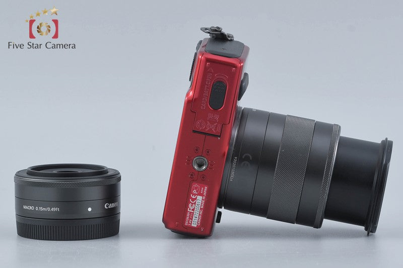 Canon EOS M Red 18.0 MP Mirrorless Camera 18-55 22 Lenses w/ Box