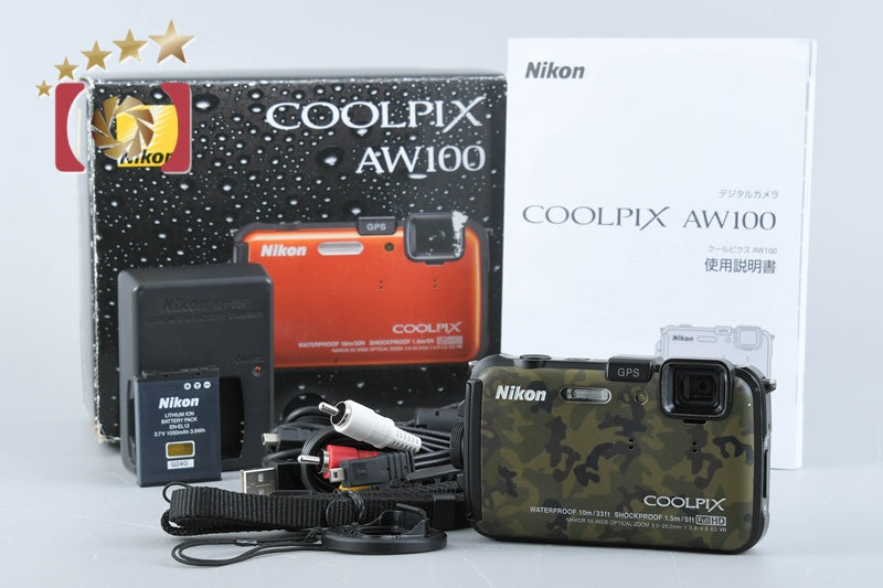 Nikon COOLPIX AW100 Forest Camouflage 16.0 MP Digital Camera w/ Box [Very Good]