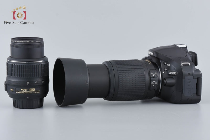 Nikon D5200 Black 24.1 MP Digital SLR Camera 18-55 55-200 Lenses [Very Good]