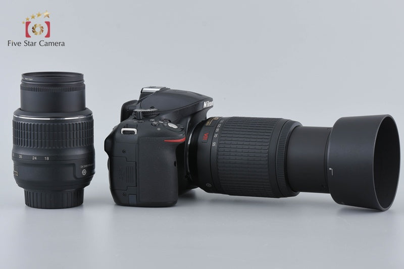 Nikon D5200 Black 24.1 MP Digital SLR Camera 18-55 55-200 Lenses [Very Good]