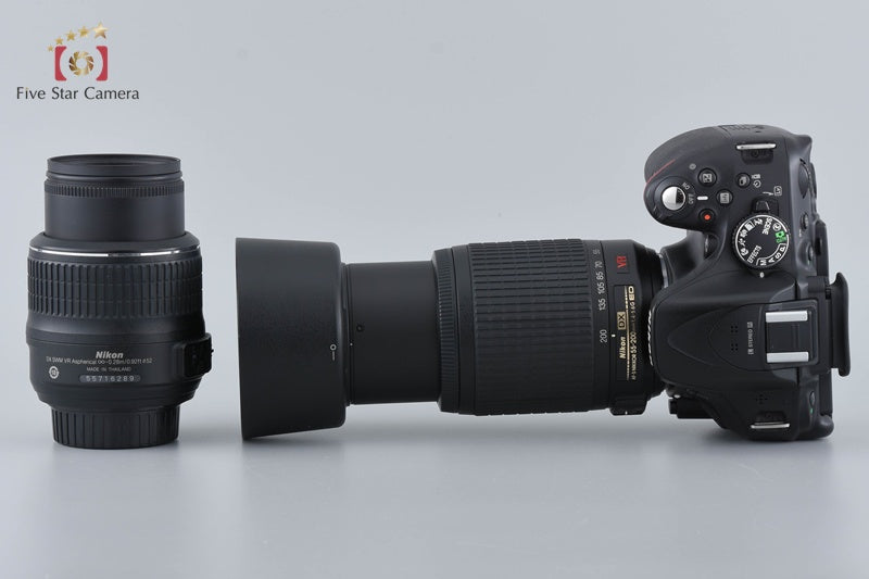 Nikon D5200 Black 24.1 MP Digital SLR Camera 18-55 55-200 Lenses [Very Good]