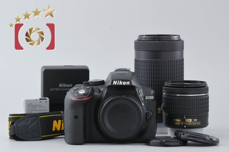 "Count 1,449" Nikon D5300 Black 24.2 MP DSLR Camera AF-P 18-55 70-300 VR Lenses