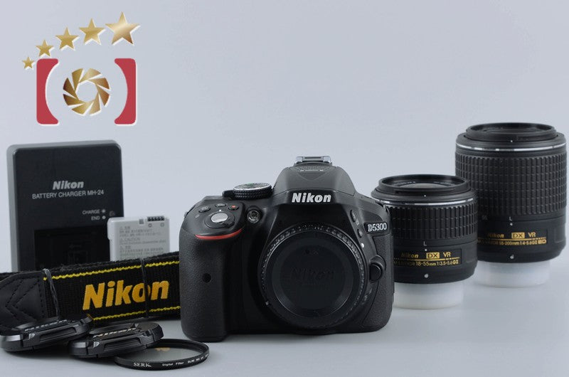 "Count 698" Nikon D5300 Black 24.2 MP DSLR 18-55 55-200 Lenses [Very Good]