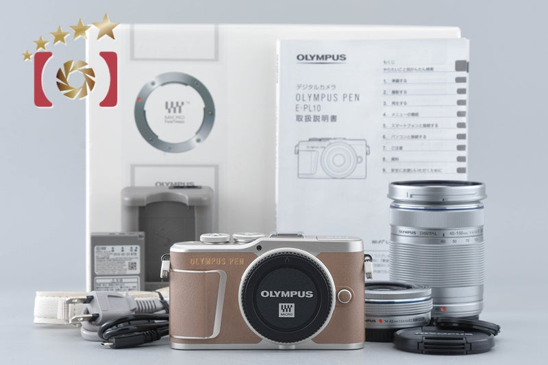 "Count 988" Olympus PEN E-PL10 Brown 16.1 MP EZ 14-42 40-150 Lenses w/ Box