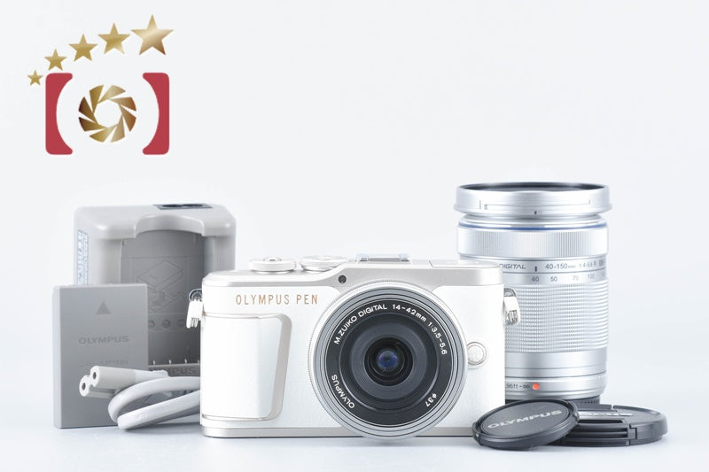 "Count 437" Olympus PEN E-PL10 White 16.1 MP EZ 14-42 40-150 Lenses [Near Mint]
