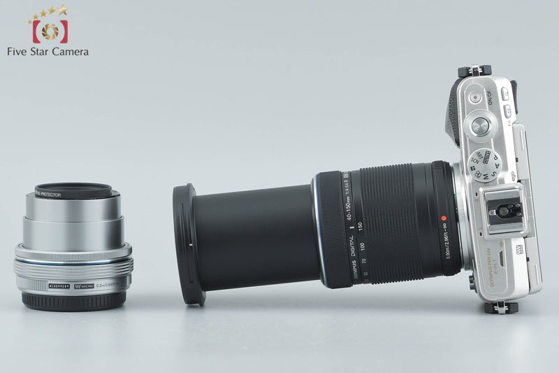 "Count 1,506" Olympus PEN Lite E-PL7 Silver 16.1 MP EZ 14-42 40-150 Lenses