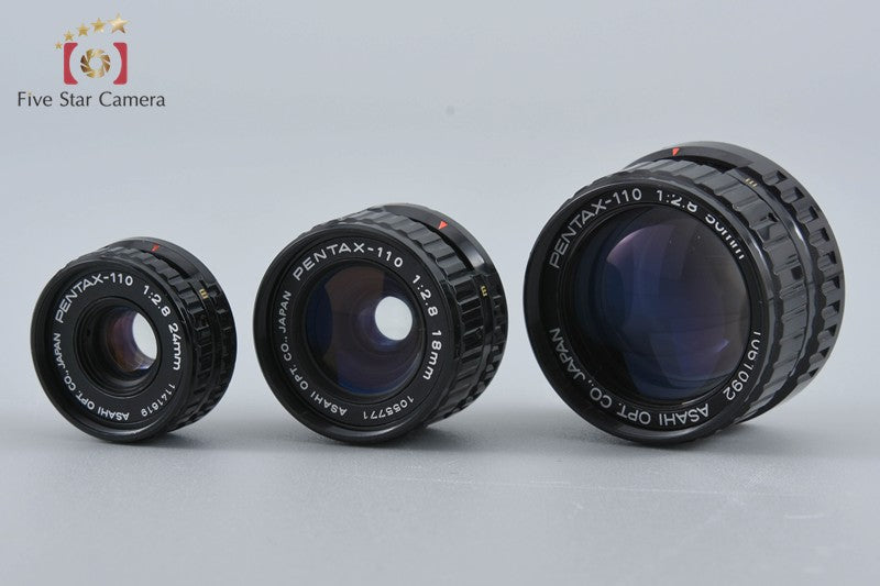 PENTAX auto 110 + 110 18/2.8, 24/2.8, 50/2.8 Lenses [Very Good]