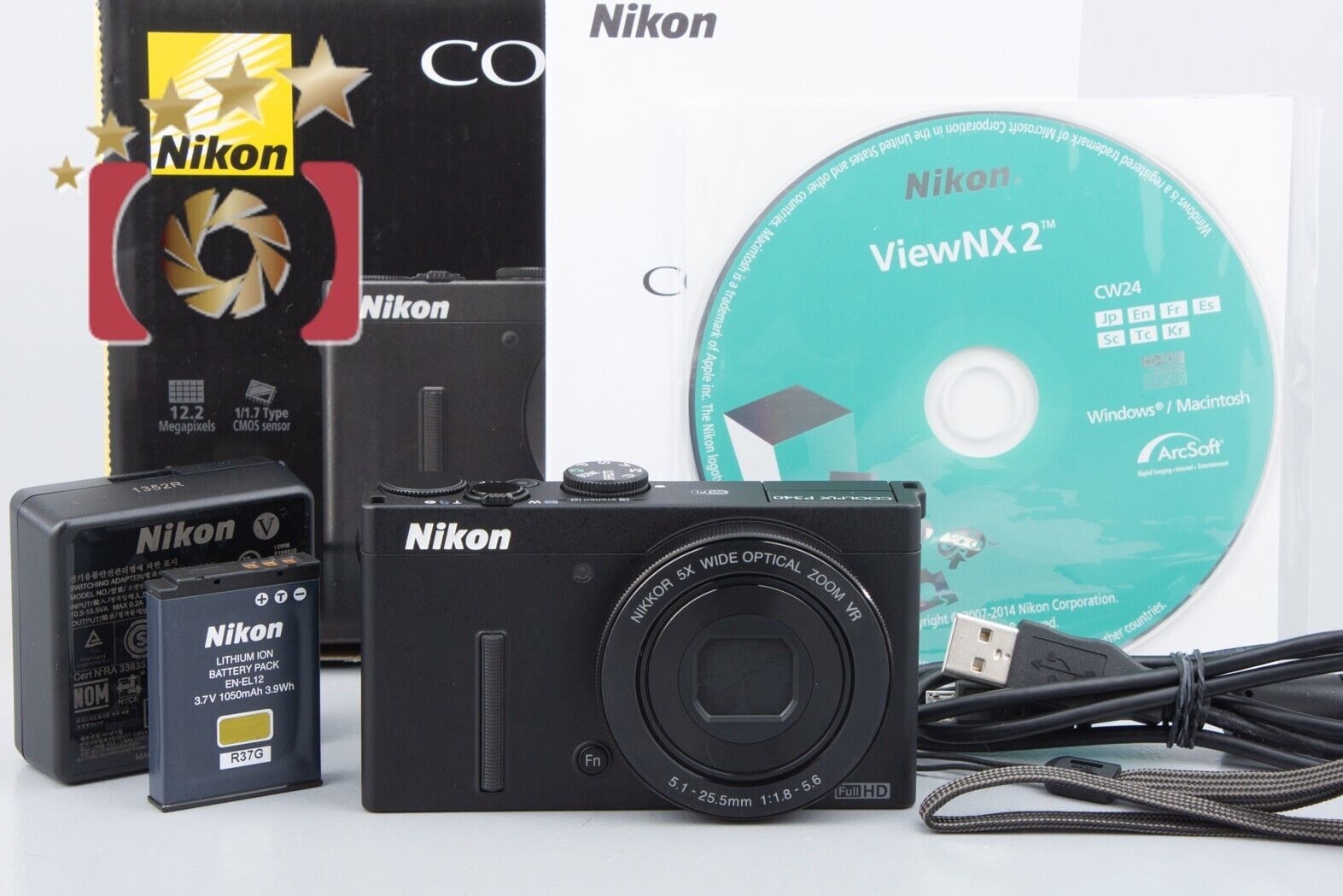 Very Good!! Nikon COOLPIX P340 Black 20.2 MP Digital Camera w/ Box