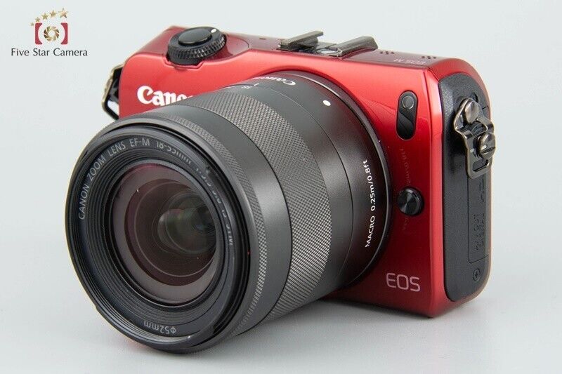 Near Mint!! Canon EOS M Red 18.0 MP Mirrorless Camera 18-55 IS STM Lens
