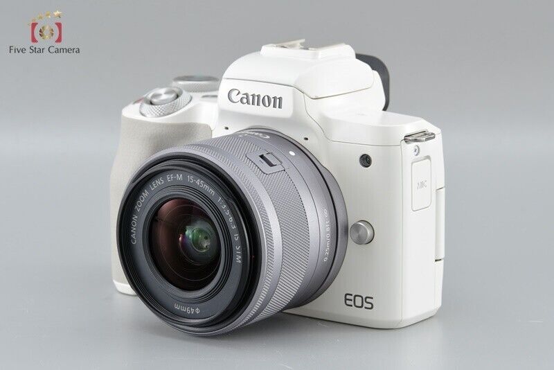 Excellent!! Canon EOS Kiss M2 White 24.1 MP EF-M 15-45 IS STM Lens Kit w/ Box