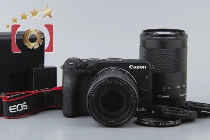 Canon EOS M3 Black 24.2 MP Digital Camera EF-M 18-55 55-200 Lens kit