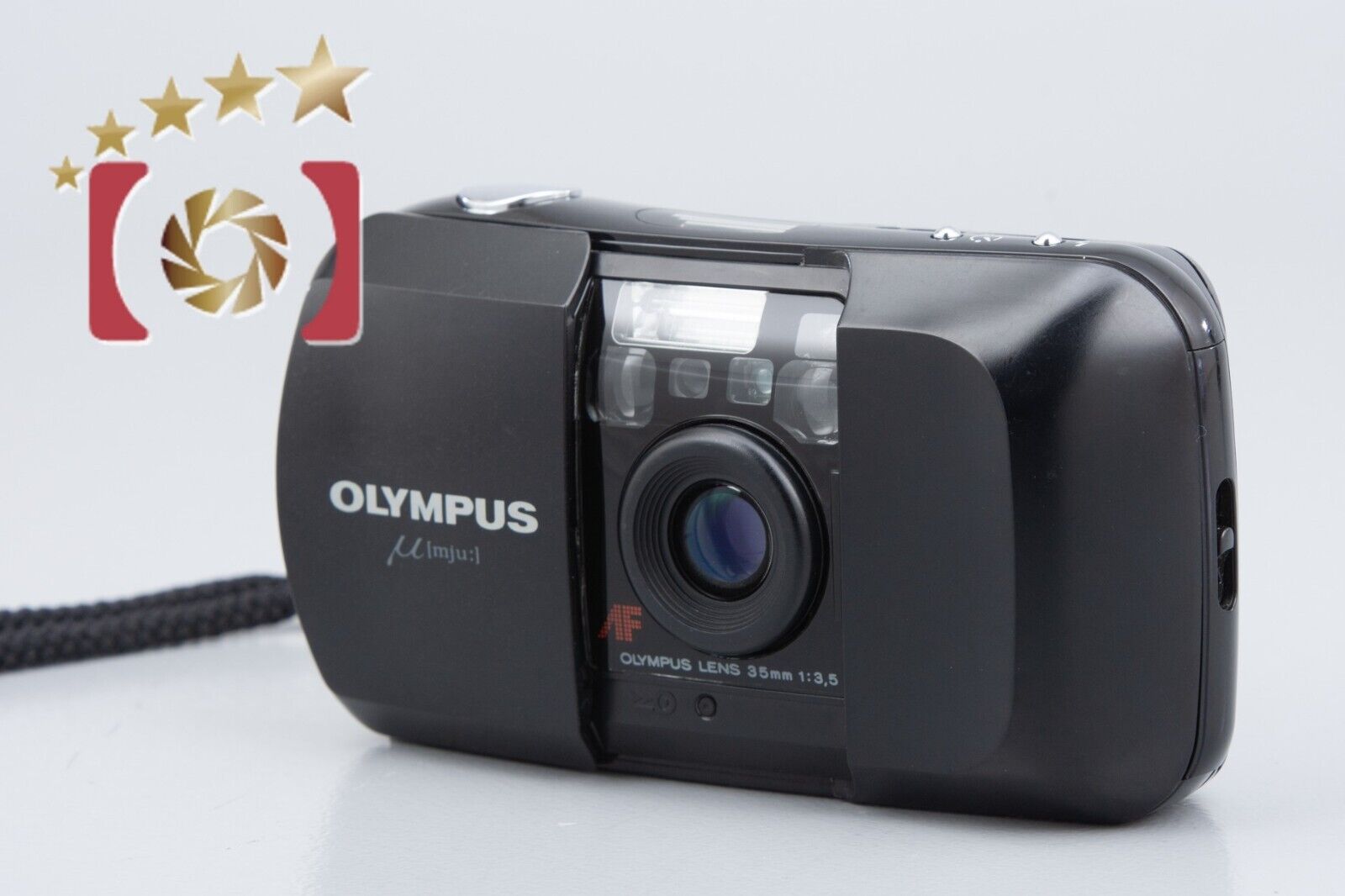 Very Good!! Olympus μ[mju:] Black 35mm Point & Shoot Film Camera
